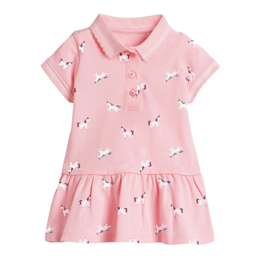 Girls' Knitted Short Sleeve Dress with scalloped collar