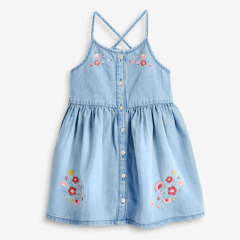 Girls' Dress Denim Suspender Dress