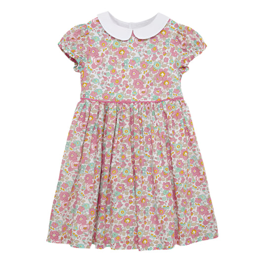 Girls Short Sleeve Smocked Floral Dress