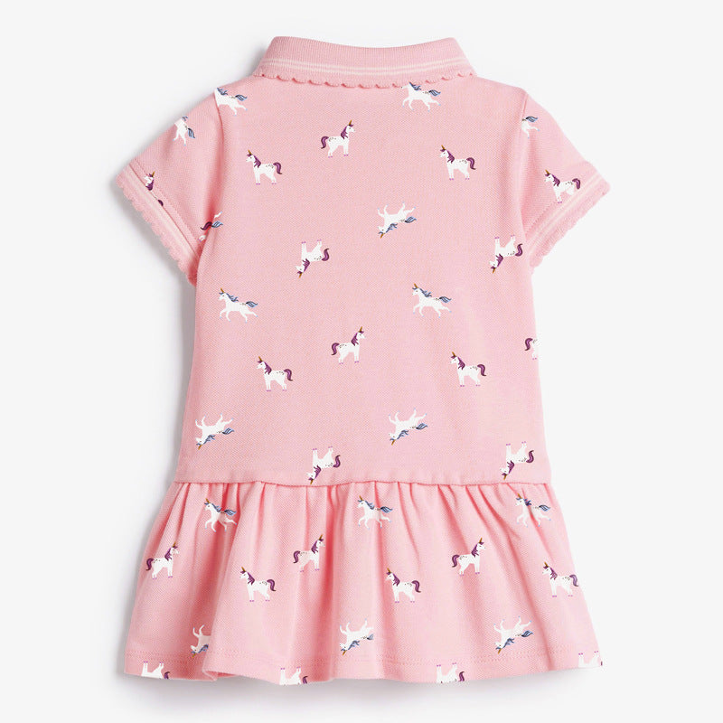 Girls' Knitted Short Sleeve Dress with scalloped collar