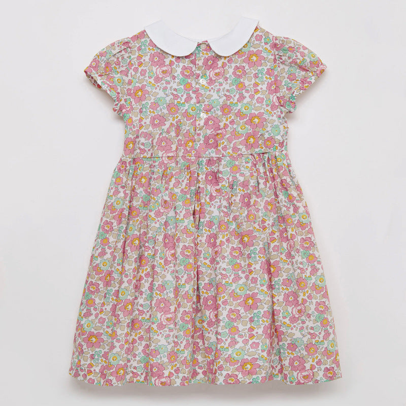 Girls Short Sleeve Smocked Floral Dress