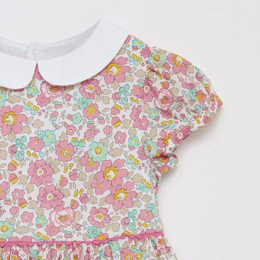 Girls Short Sleeve Smocked Floral Dress