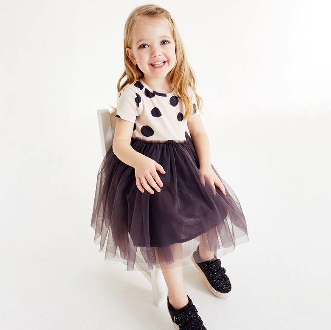 Girls SS Mesh Skirt Polka Dress