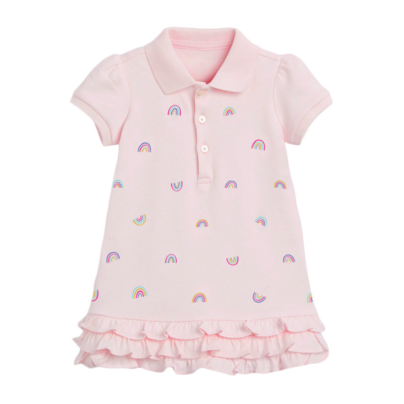 Girls' Knitted Short Sleeve Dress with collar