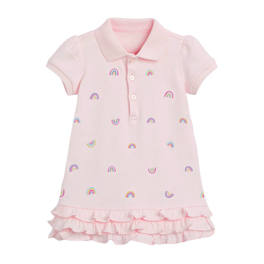 Girls' Knitted Short Sleeve Dress with collar