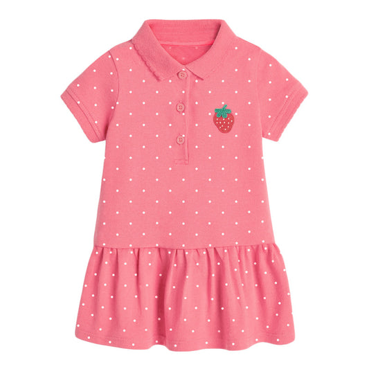 Girls' Knitted Short Sleeve Dress with scalloped collar