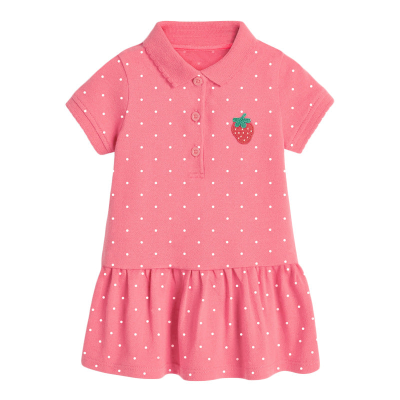 Girls' Knitted Short Sleeve Dress with scalloped collar