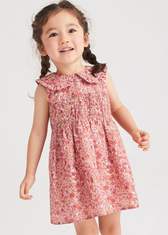 Girls' Sleeveless Smocked Collared Dress