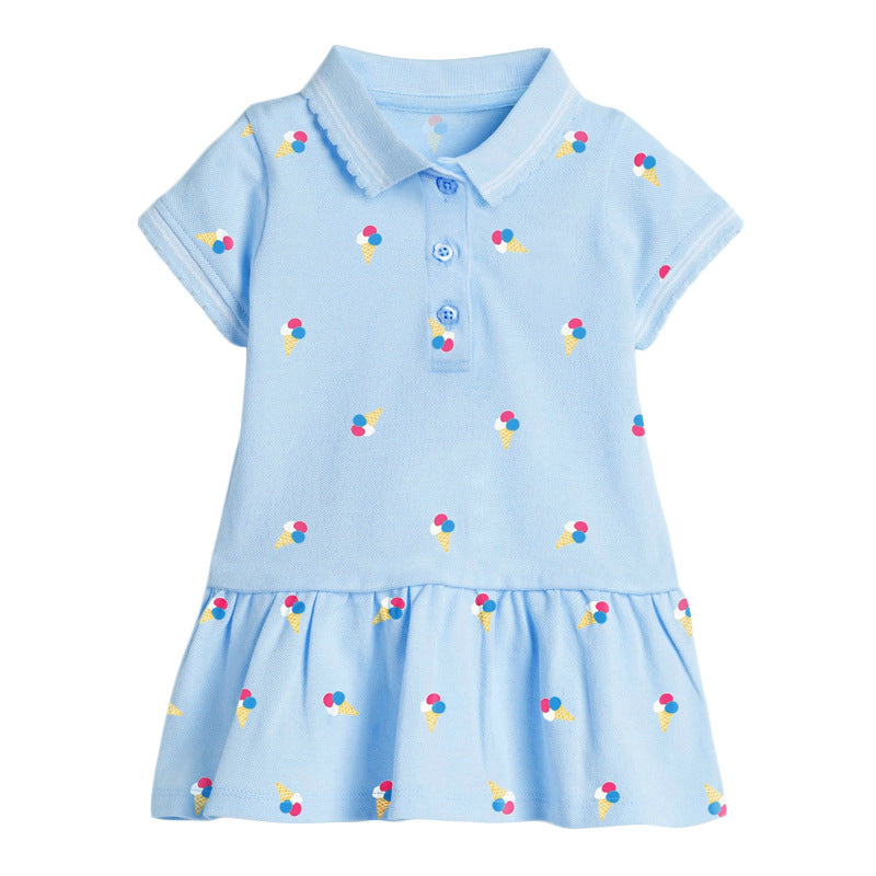 Girls' Knitted Short Sleeve Dress with scalloped collar