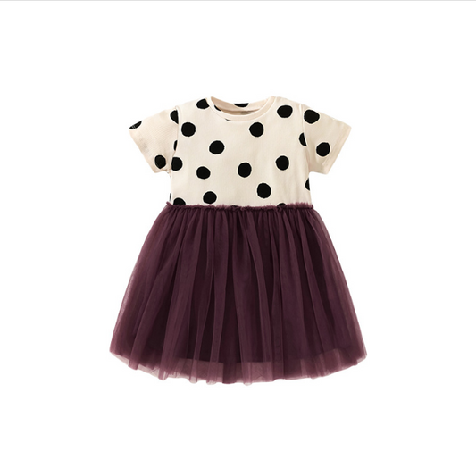 Girls SS Mesh Skirt Polka Dress