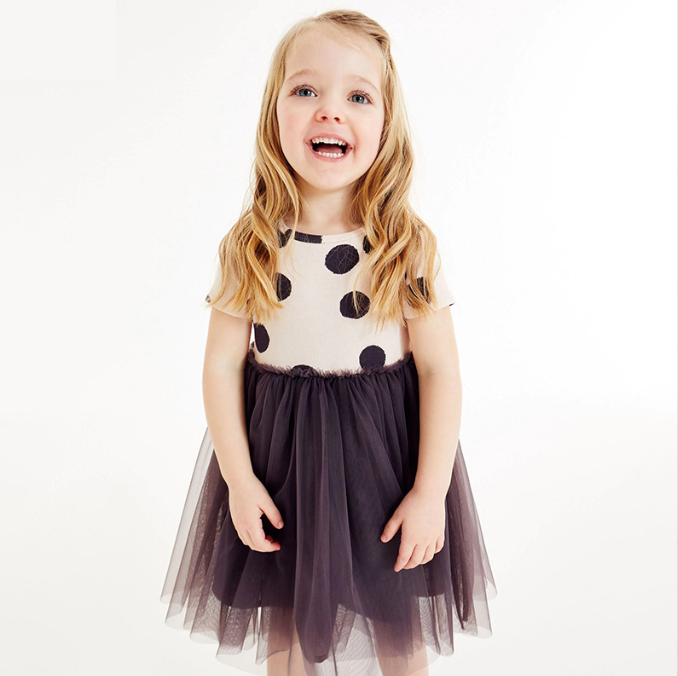 Girls SS Mesh Skirt Polka Dress