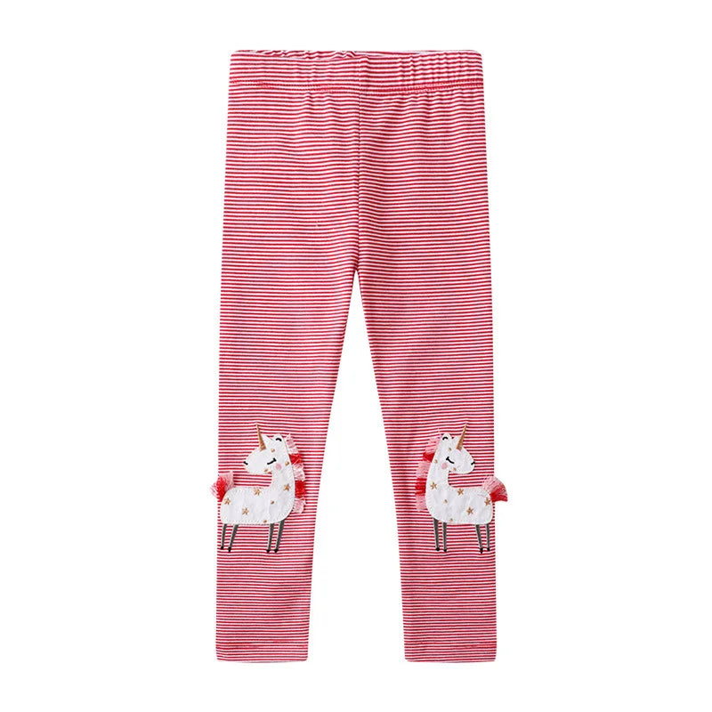 Girls Leggings - Red Stripe Unicorn
