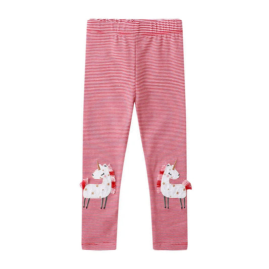 Girls Leggings - Red Stripe Unicorn