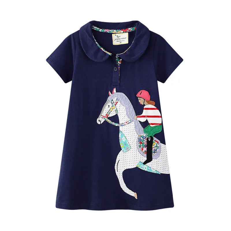 Girls' Knitted Short Sleeve Dress with collar