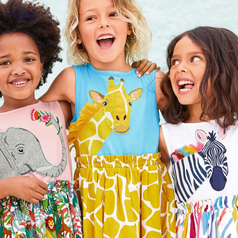 Girls Sleeveless Cotton Dress - Fun at the Zoo