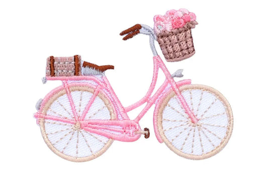 Pink Bike & Flower Iron On Patch