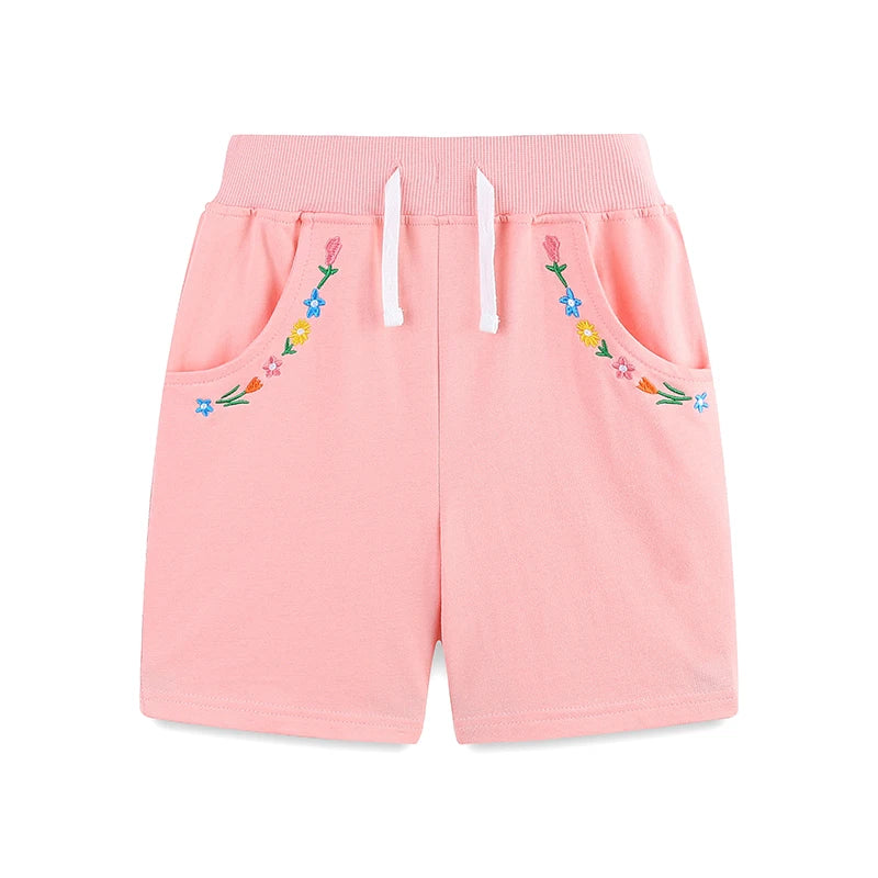 Girls Shorts - Embroidered Flowers