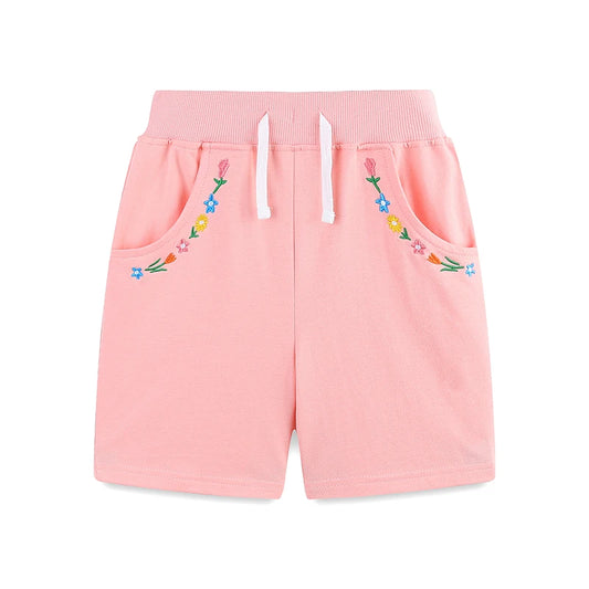 Girls Shorts - Embroidered Flowers