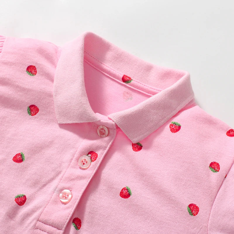 Girls Collared T shirt in Strawberry print
