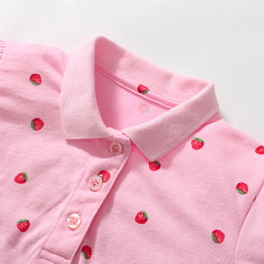 Girls Collared T shirt in Strawberry print