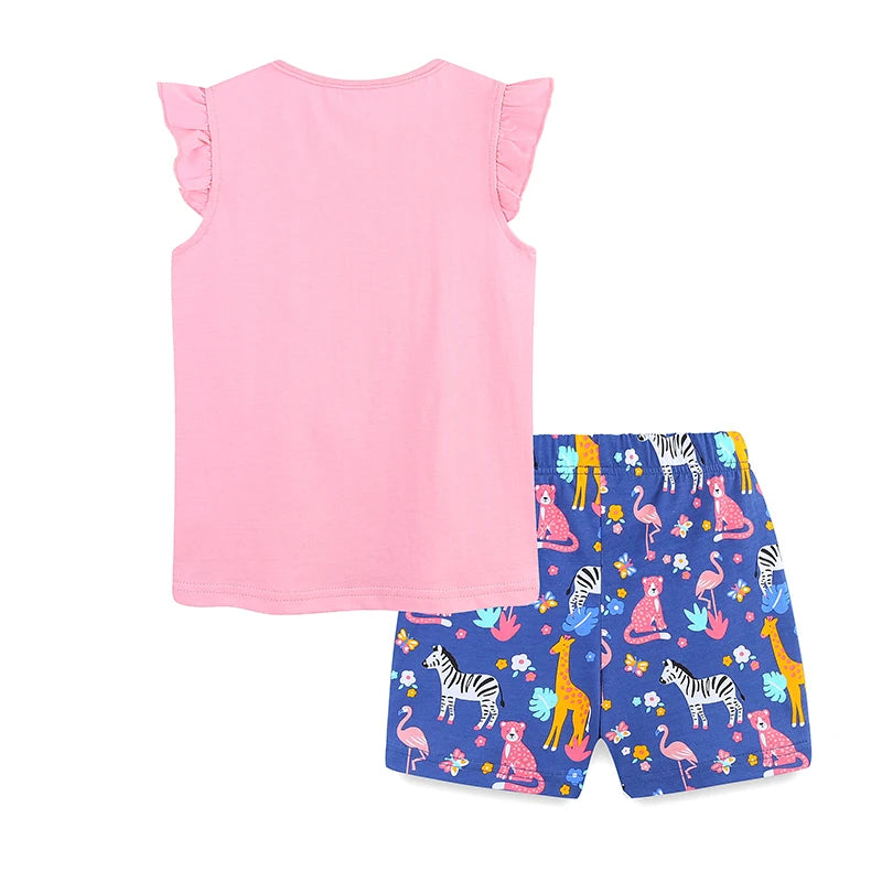 Girls Flutter Sleeve T Shirts and Shorts - Happy Lion