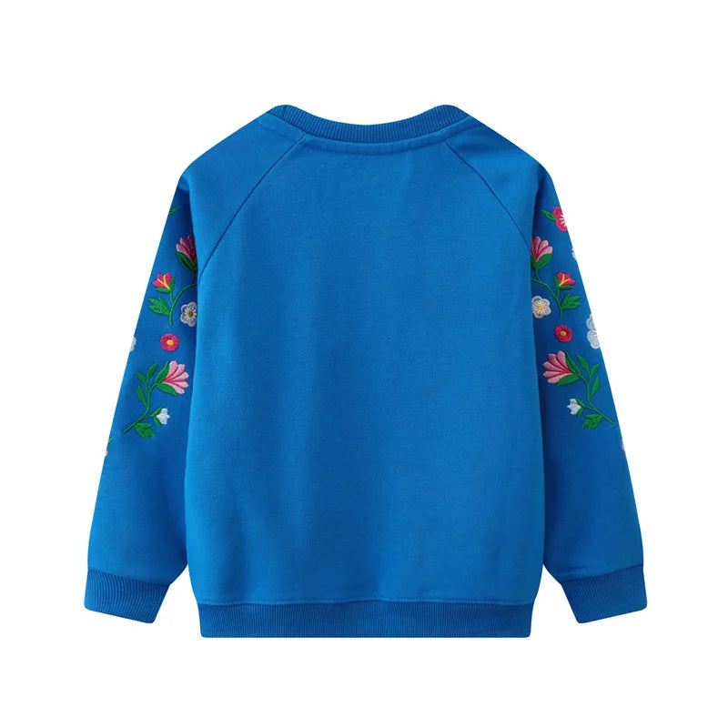 Girls Embroidered Sleeve Sweatshirt (Blue)
