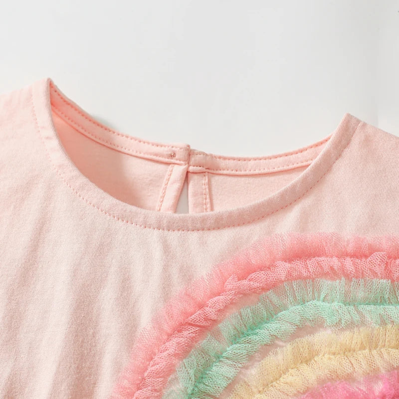 Girls Flutter Sleeve Applique Dress