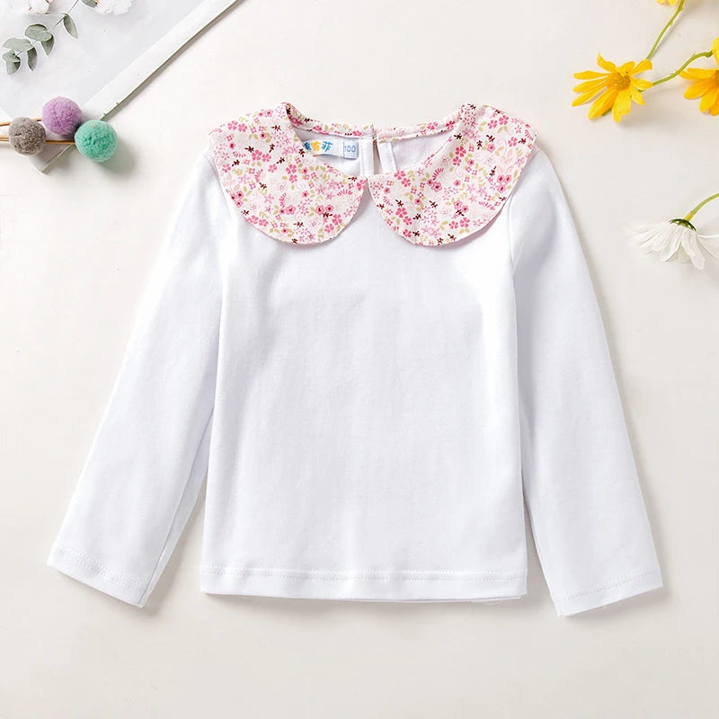 Contrast Floral collar LS T shirt