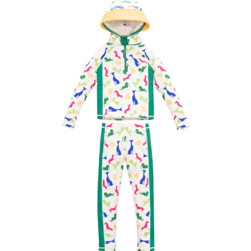 Dog Print UPF 50 2-Piece Sun Protection Suit + Matching cap