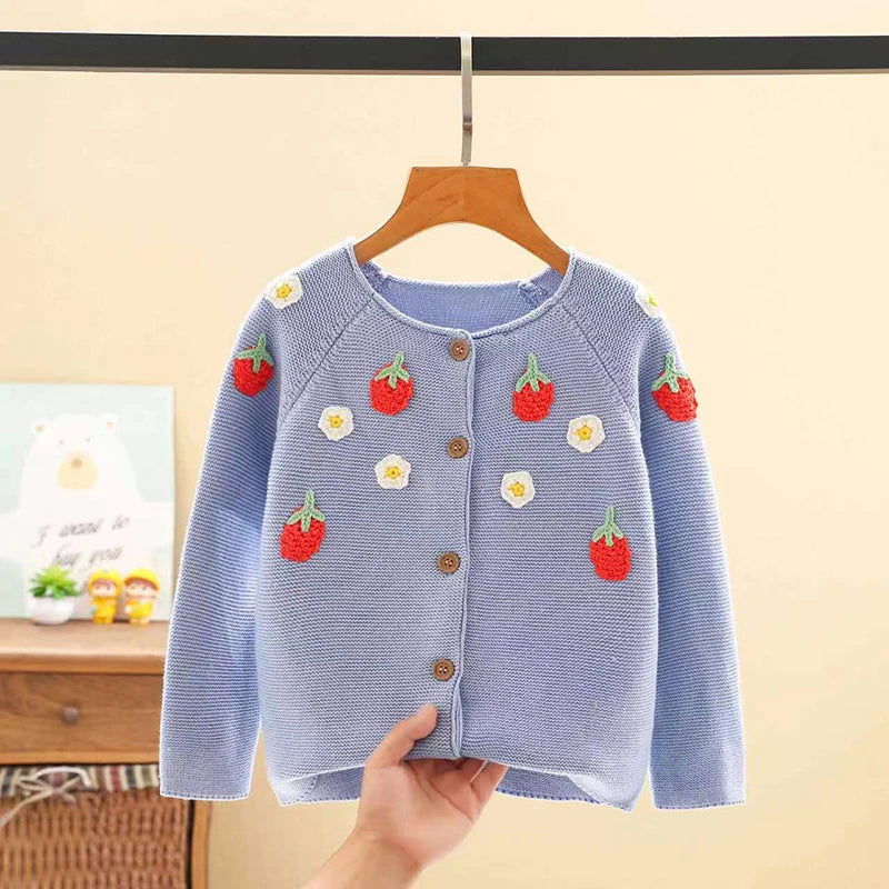 Girls Embroidered Cardigan - Strawberry