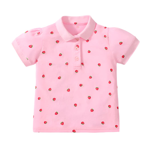 Girls Collared T shirt in Strawberry print