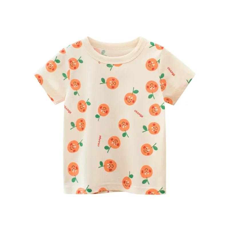 Girls Short Sleeve Allover Orange T Shirt