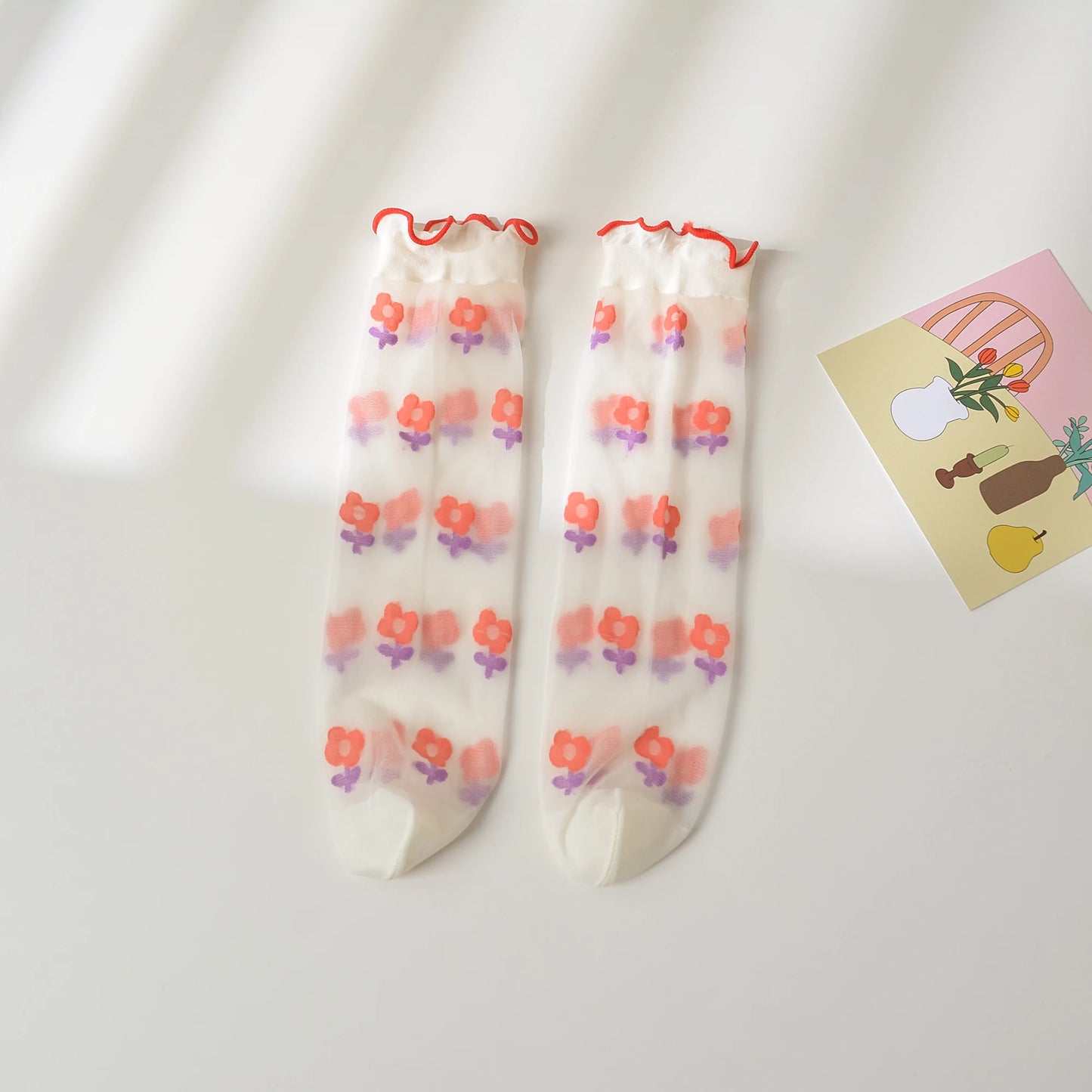 Ultra-thin knee high socks with contrast tipping