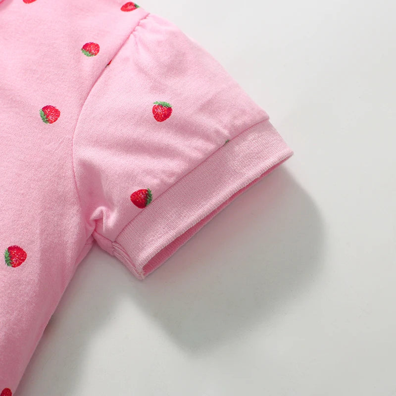 Girls Collared T shirt in Strawberry print