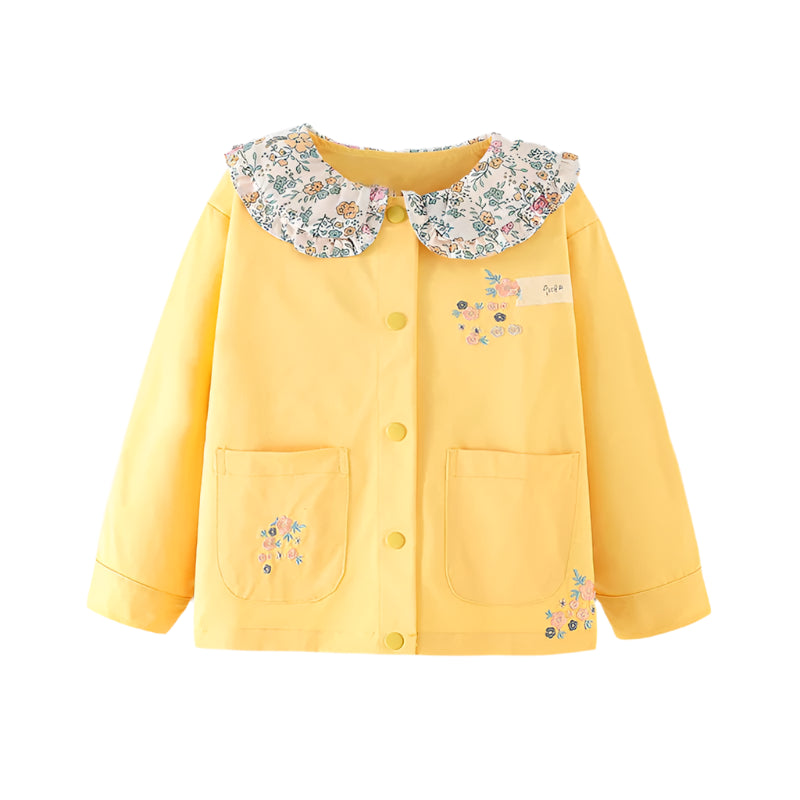 Girls Floral Embroidered Collar Jacket