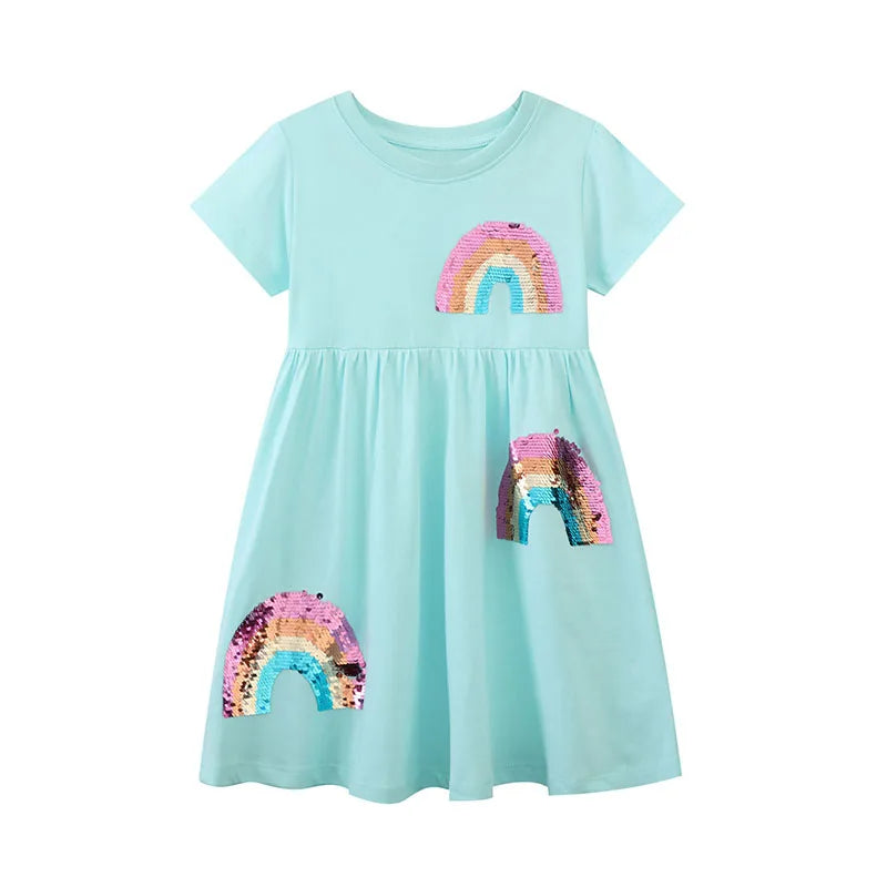 Girls Short Sleeve Dress - Rainbow Sequin