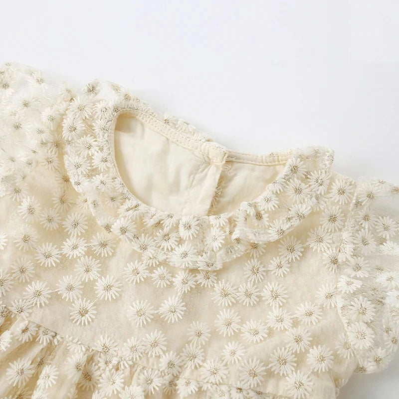 Girls Flutter Sleeve Embroidered Dress