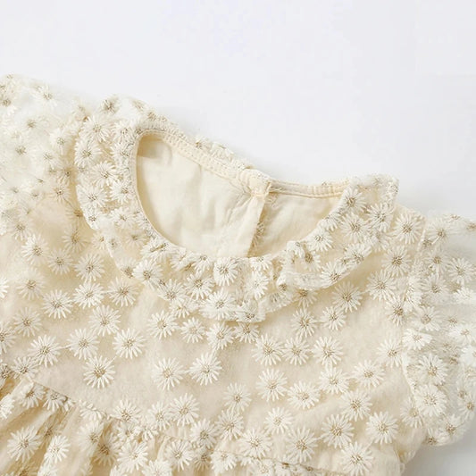 Girls Flutter Sleeve Embroidered Dress