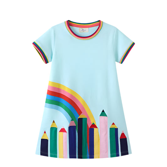 Girls Applique Short Sleeve Dress