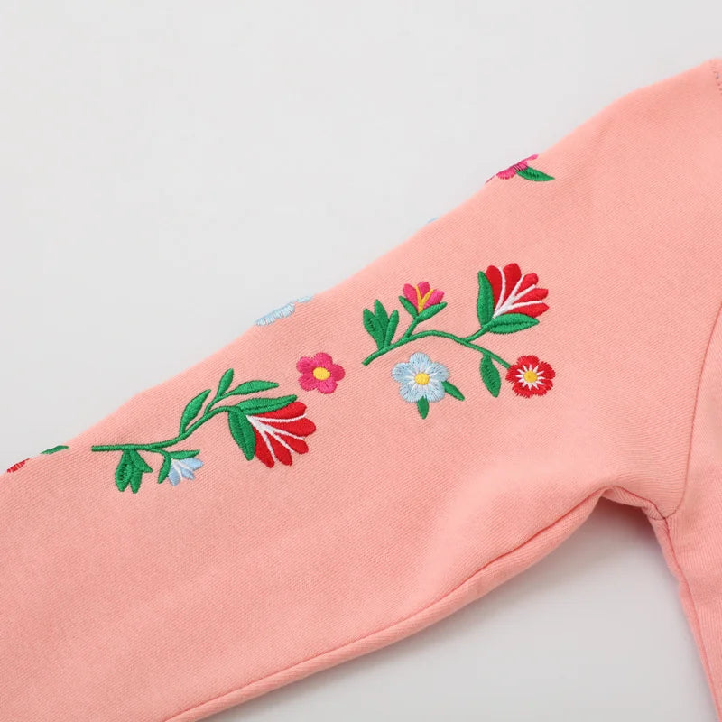 Girls Embroidered Sleeve Sweatshirt (Pink)