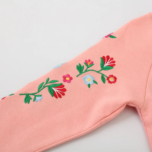 Girls Embroidered Sleeve Sweatshirt (Pink)