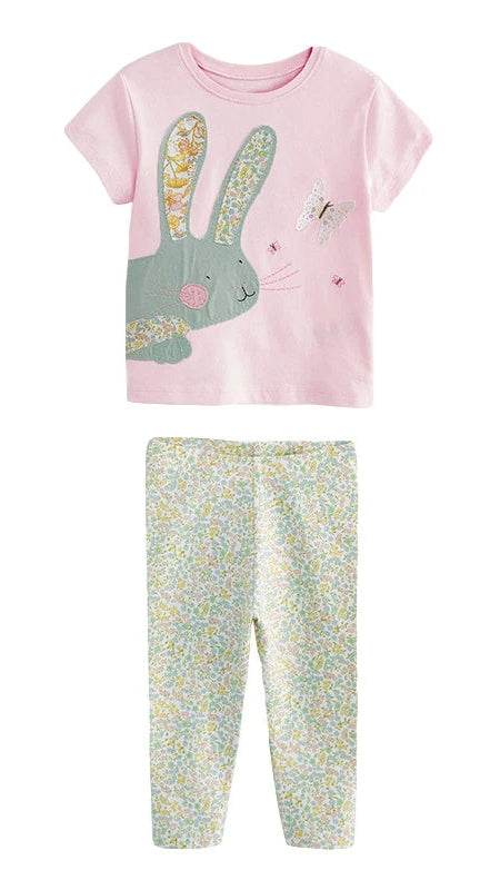 Girls SS T shirt Tops & Floral Leggings