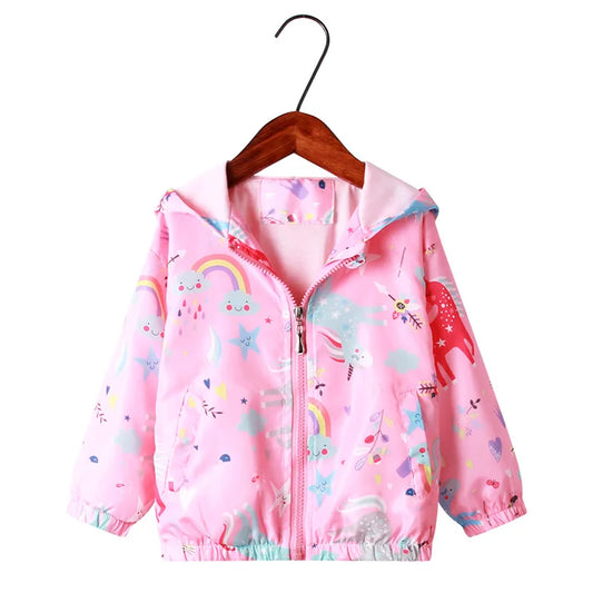 Girls Spring Hooded Jacket (Pink Unicorn)