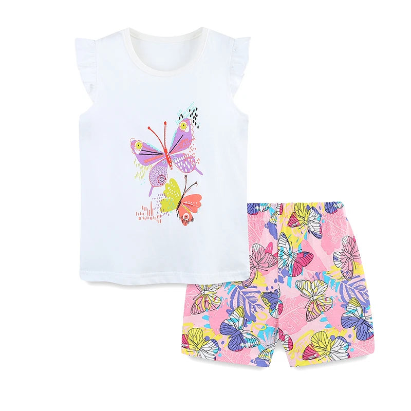 Girls Flutter Sleeve T Shirts and Shorts - Butterflies