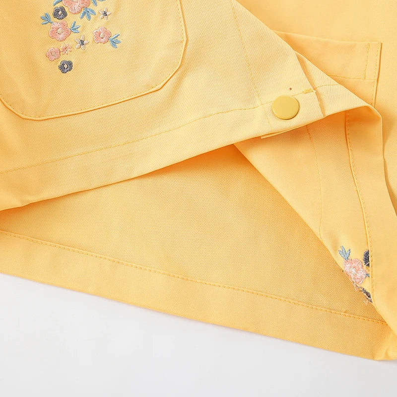 Girls Floral Embroidered Collar Jacket