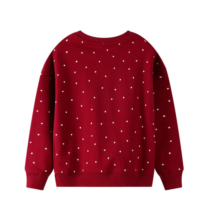 Girls Red Starry Sweatshirt - Unicorn