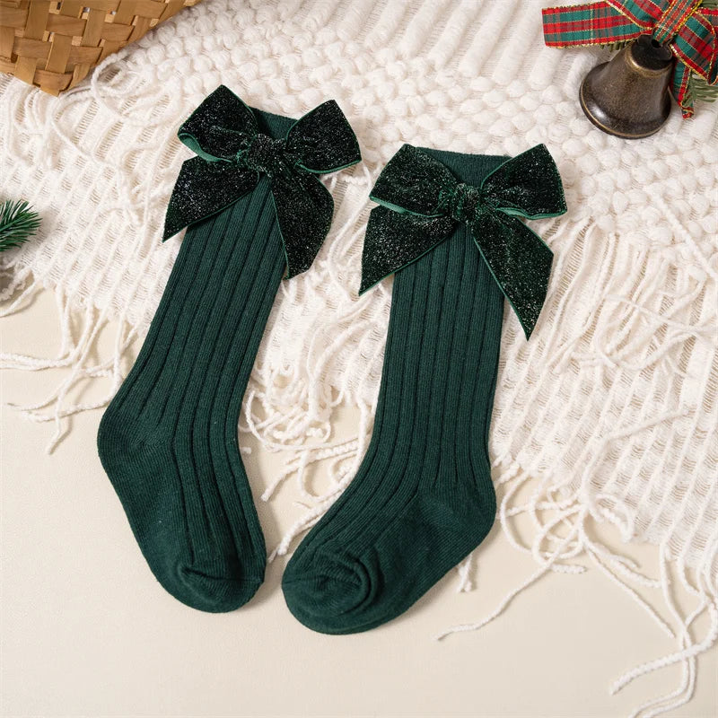 Sparkly Bow Knee High Socks