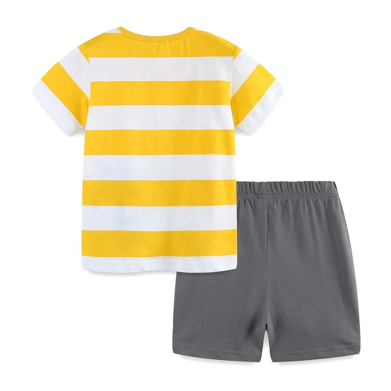 Dino Striped Short Sleeve T shirt & Grey Shorts