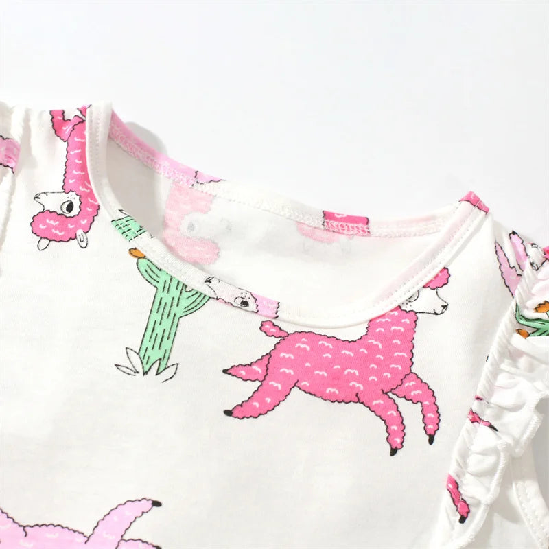 Girls Flutter sleeve T shirt + Shorts - Alpaca print