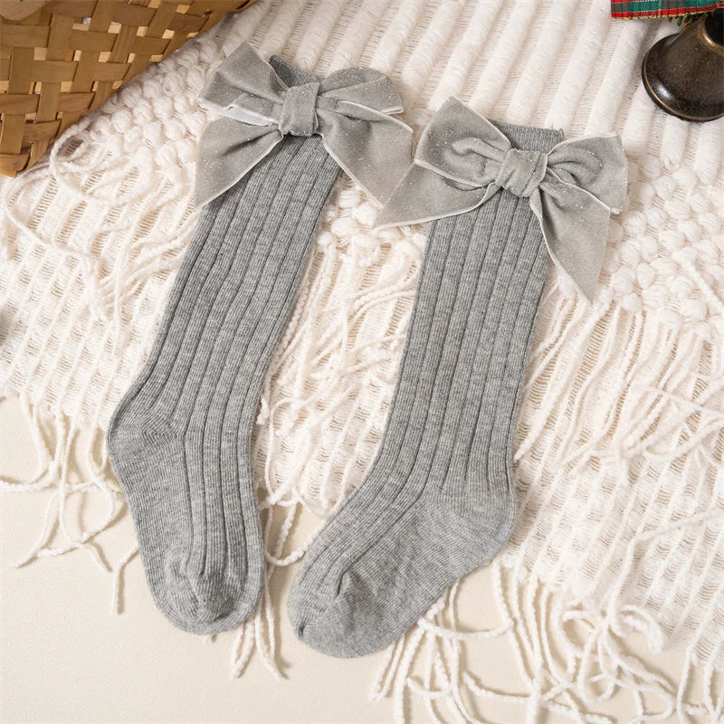 Sparkly Bow Knee High Socks
